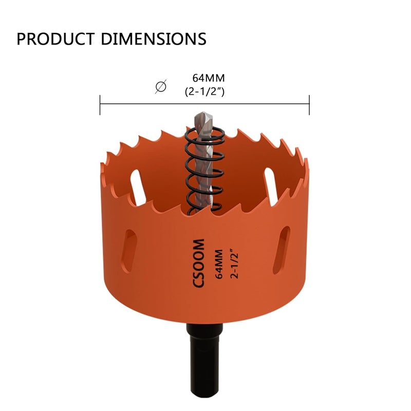 CSOOM 2-1/2" (64mm) Bi-Metal Hole Saw for Plastic, Wood, Plywood, Thin Steel and Thin Aluminum Sheets - Image 2